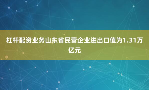 杠杆配资业务山东省民营企业进出口值为1.31万亿元